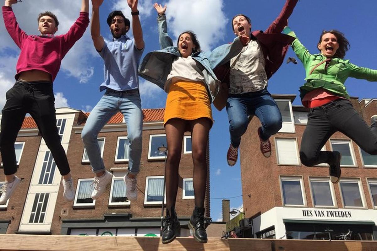 a group of people jumping in the air