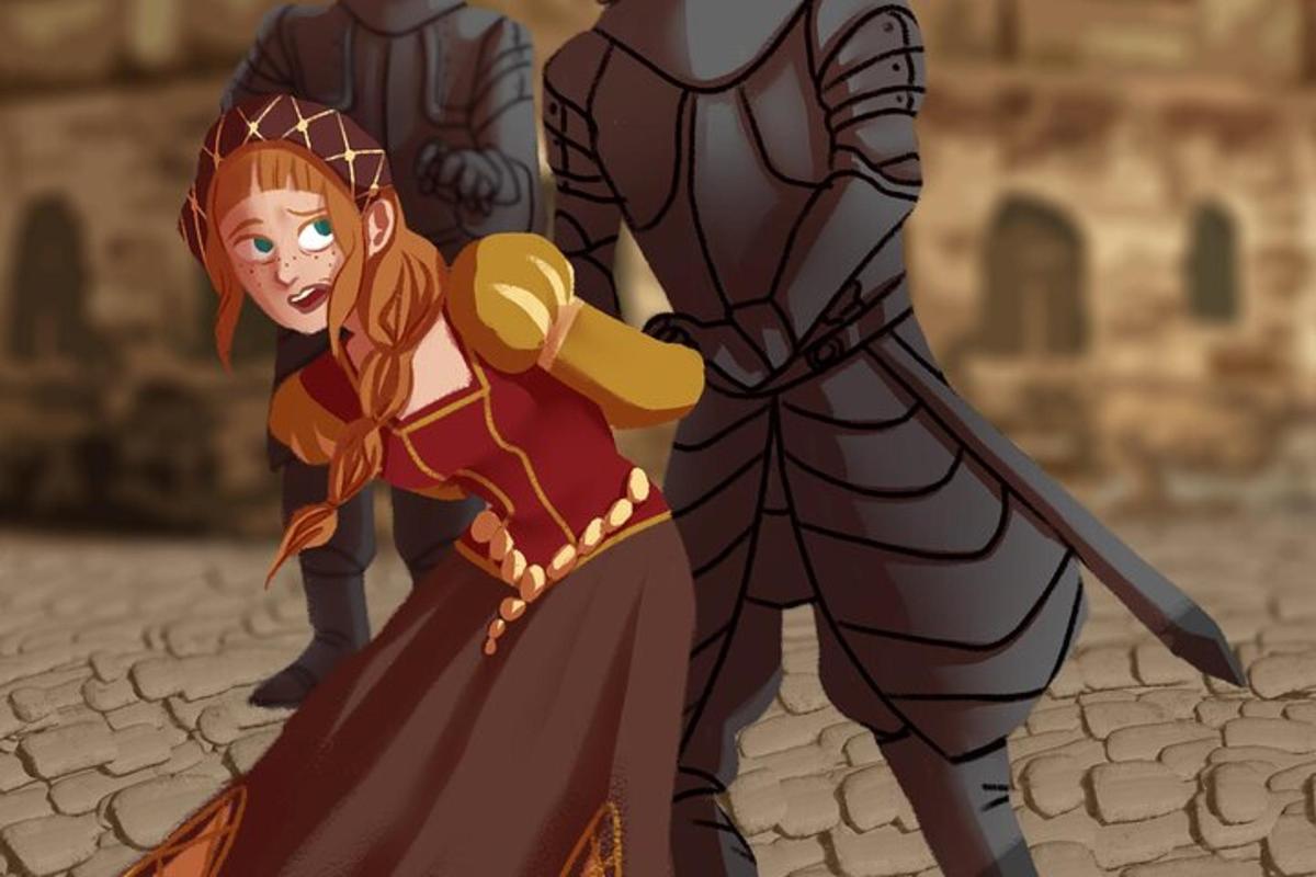 een cartoon van een vrouw in een jurk en een superheld