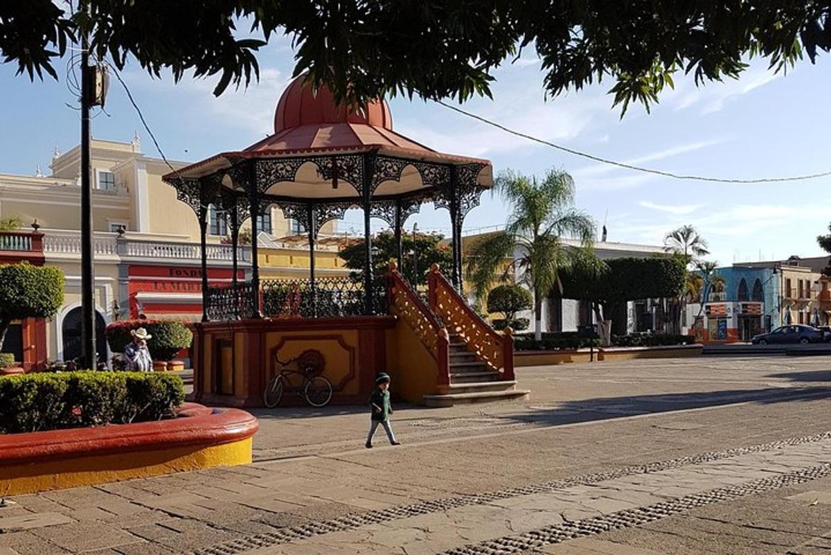 una persona que passa per davant d'una glorieta al carrer