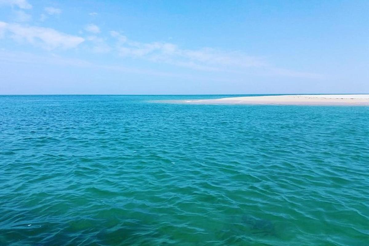 una gran massa d'aigua amb una platja al fons