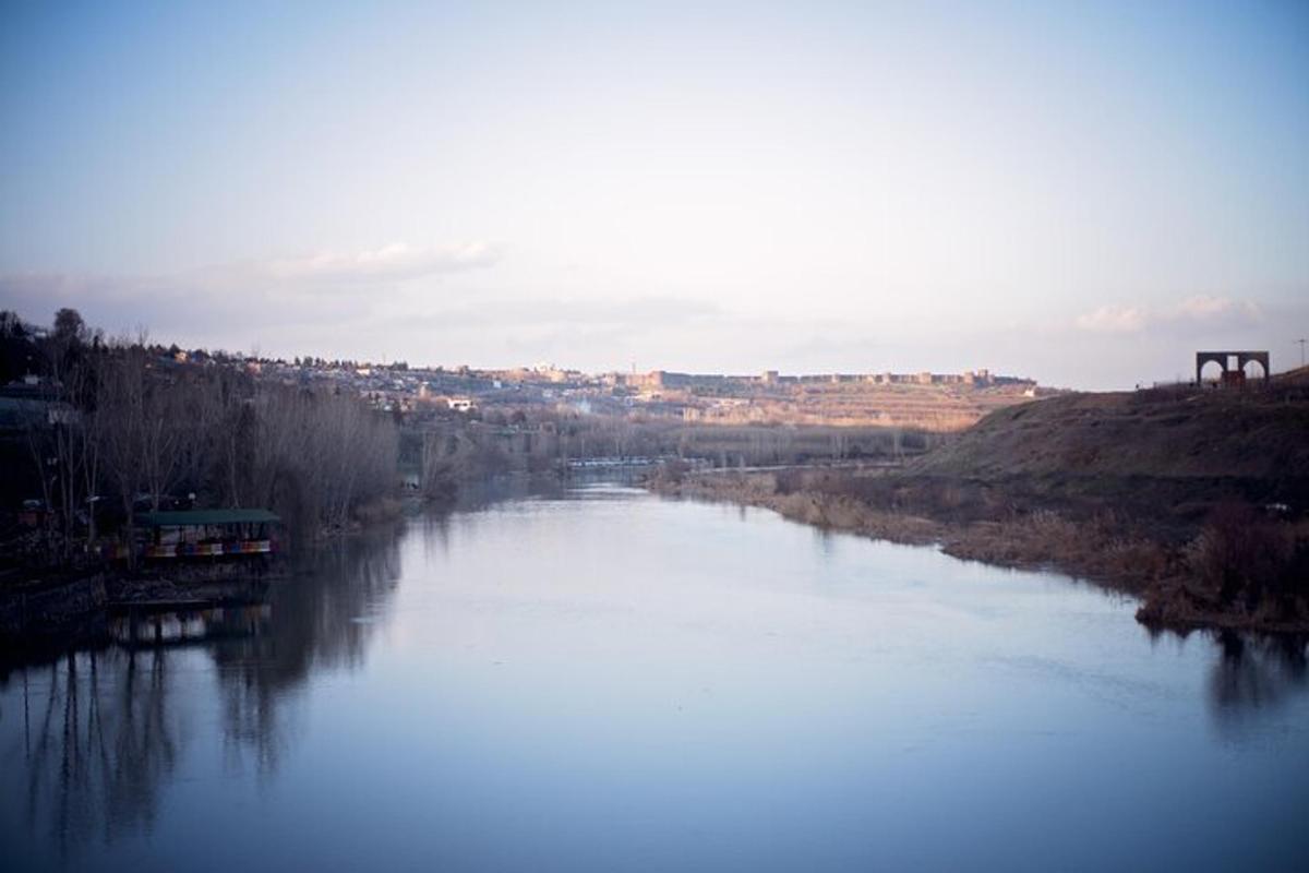 a view of a river with a city in the background