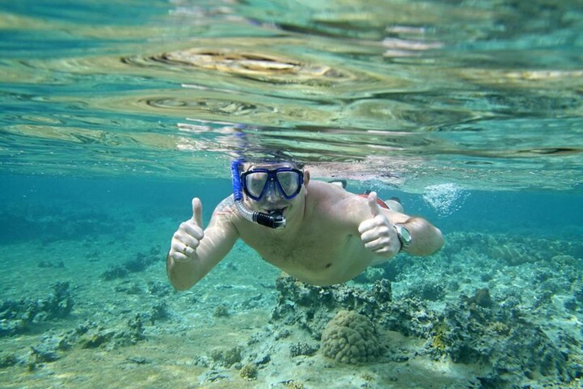 ein Mann mit Maske schwimmt im Wasser