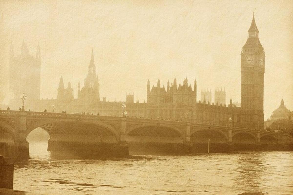 старая фотография моста и часовой башни Биг-Бен