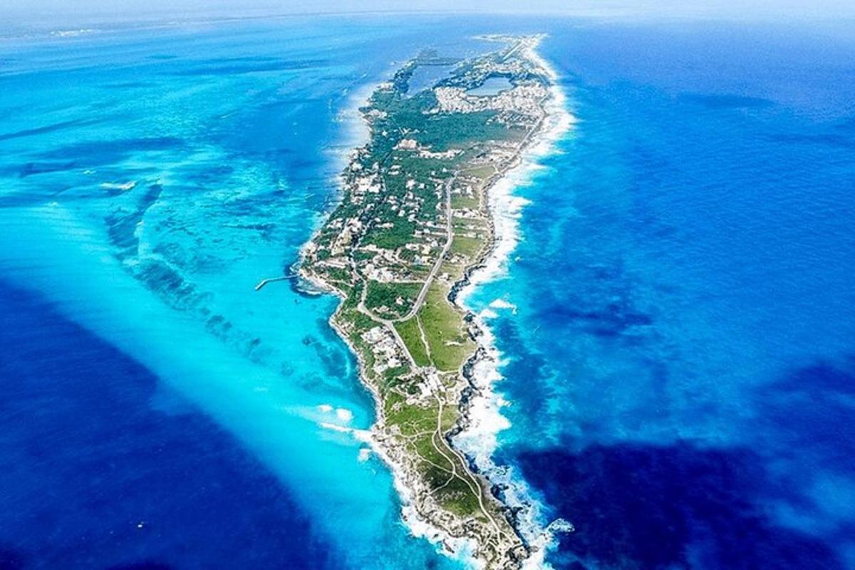 an aerial view of an island in the ocean