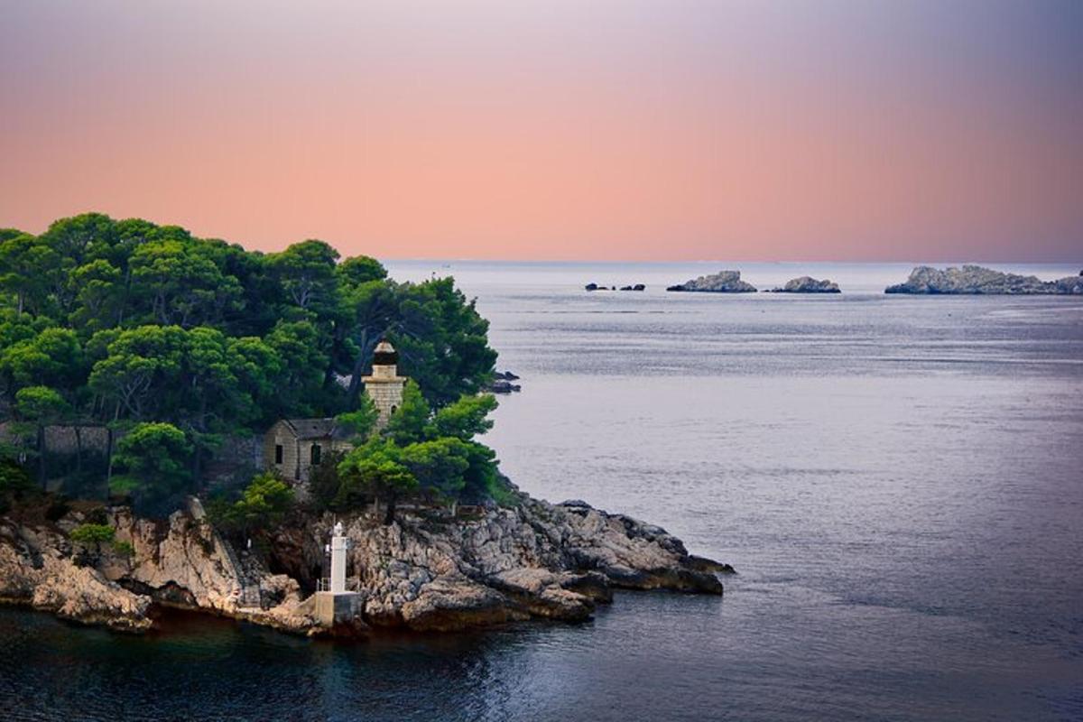 an island in the water with a building on it