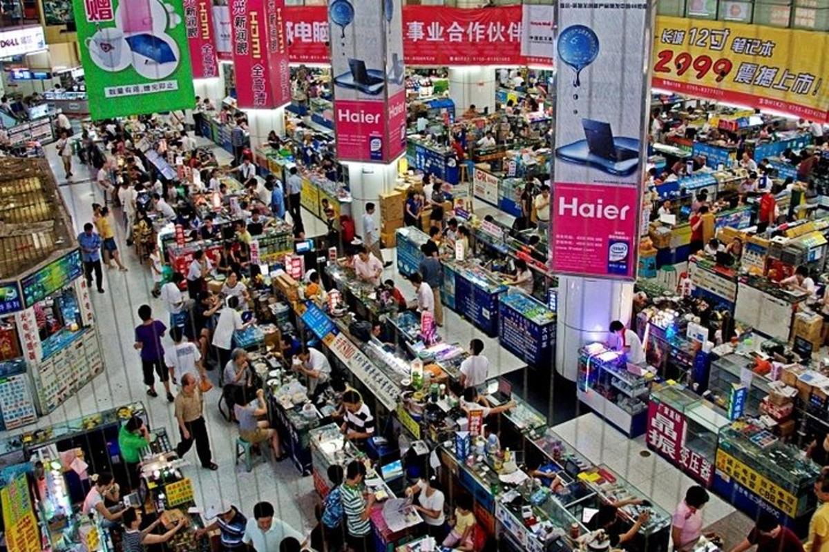 an overhead view of a crowd of people in a store