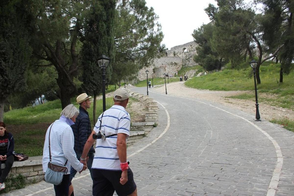 un gruppo di persone che camminano lungo una strada