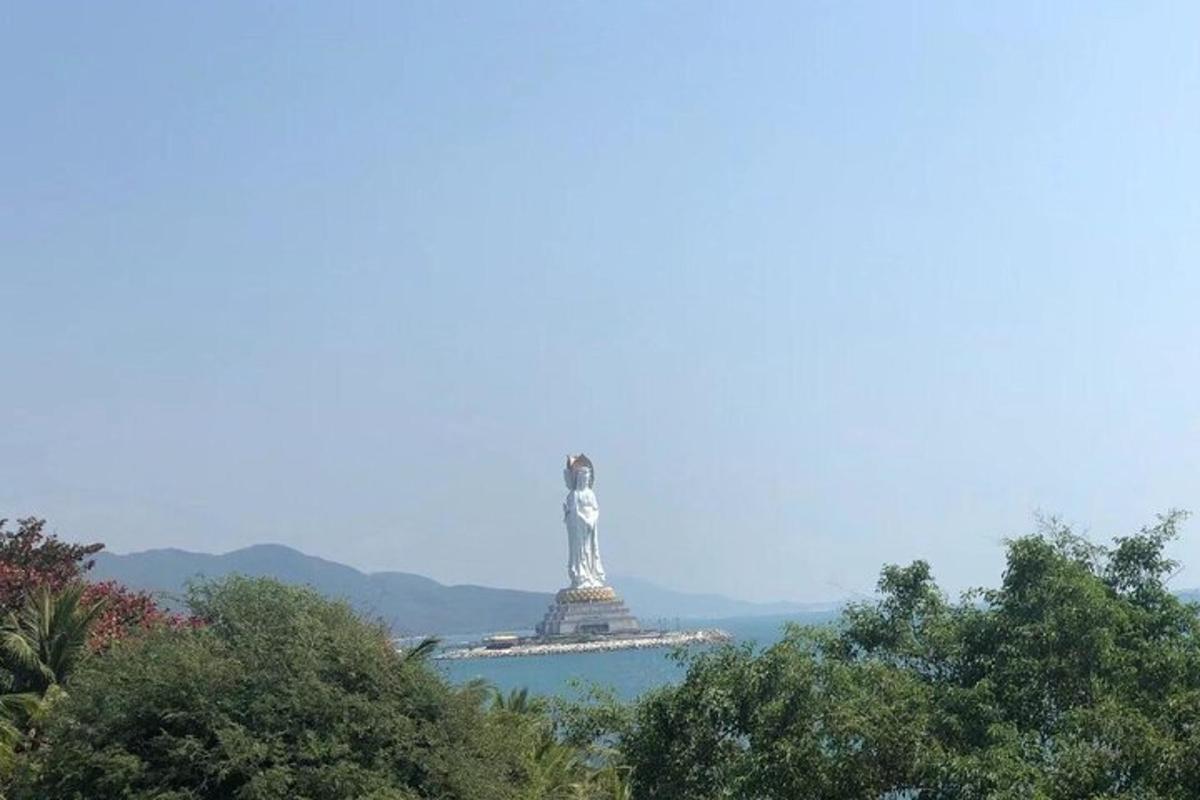 水中纪念碑，前景为树木