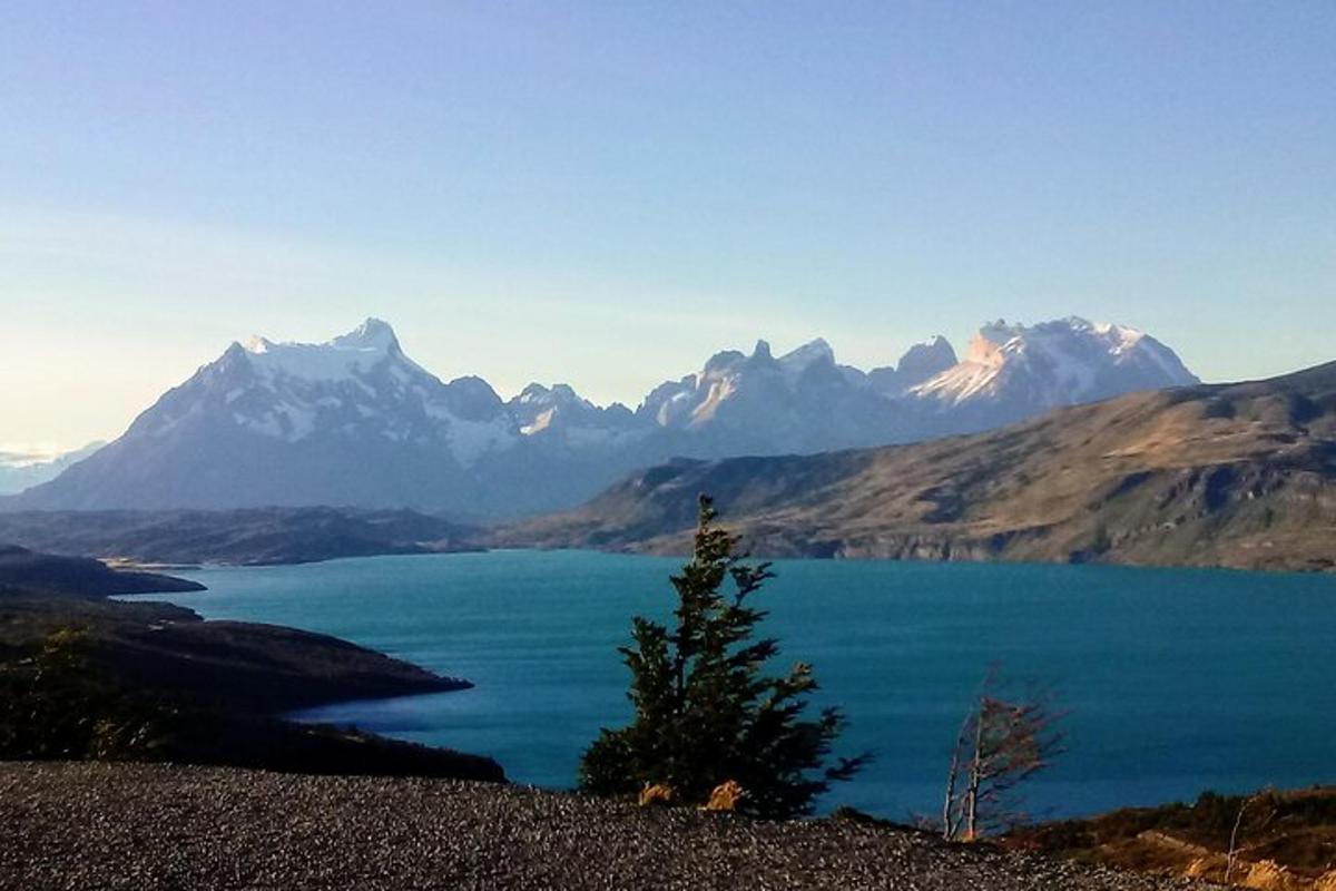 a view of a lake with mountains in the background