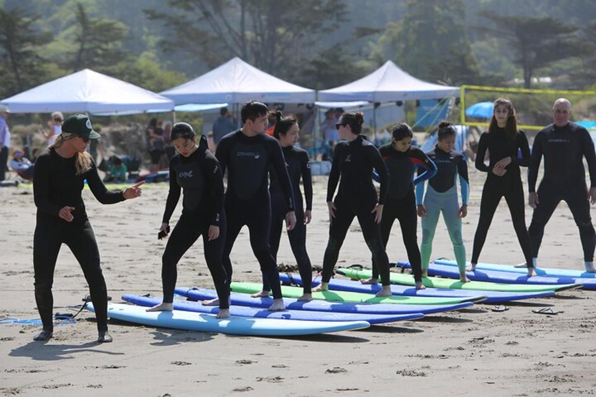 un grup de oameni care stăteau pe plăci de surf pe o plajă