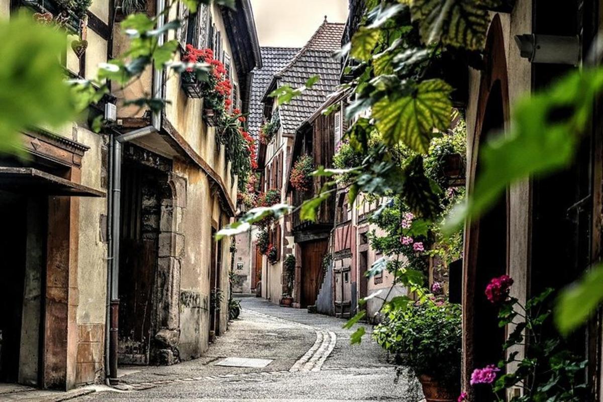 en smug i en gammel by med blomster