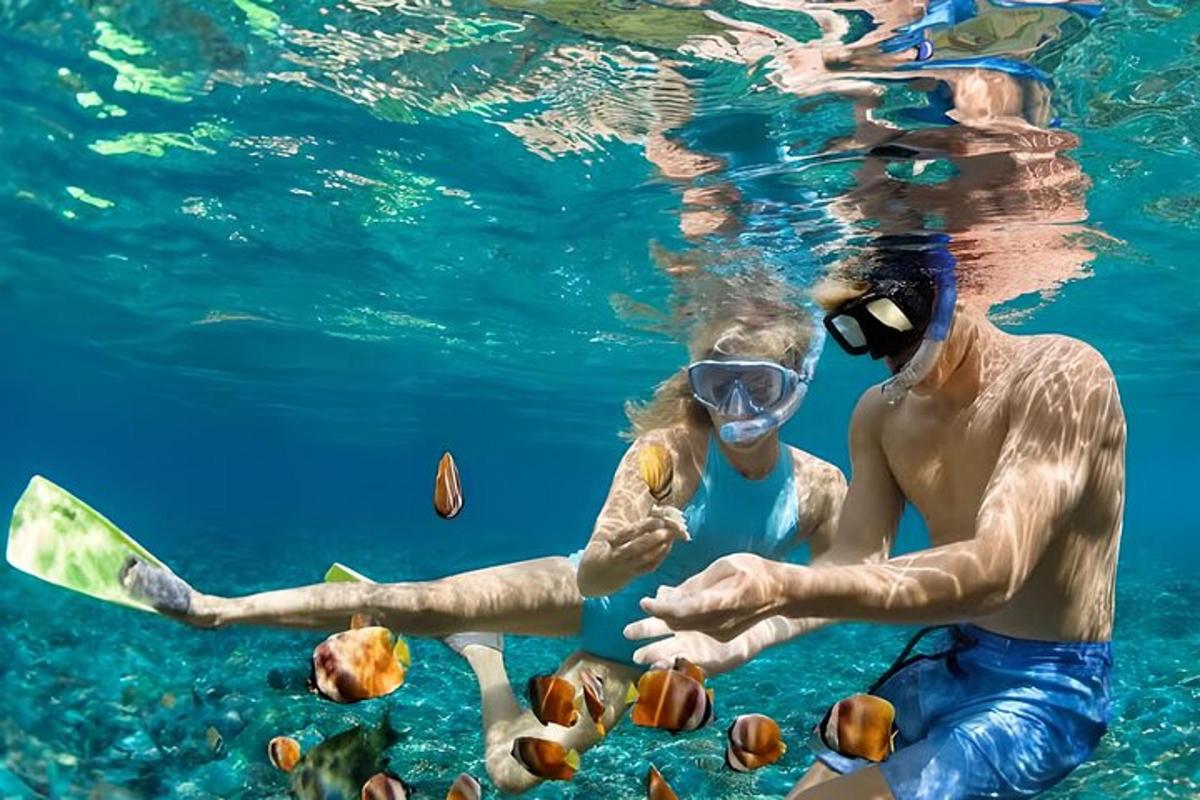 two people in the water eating food