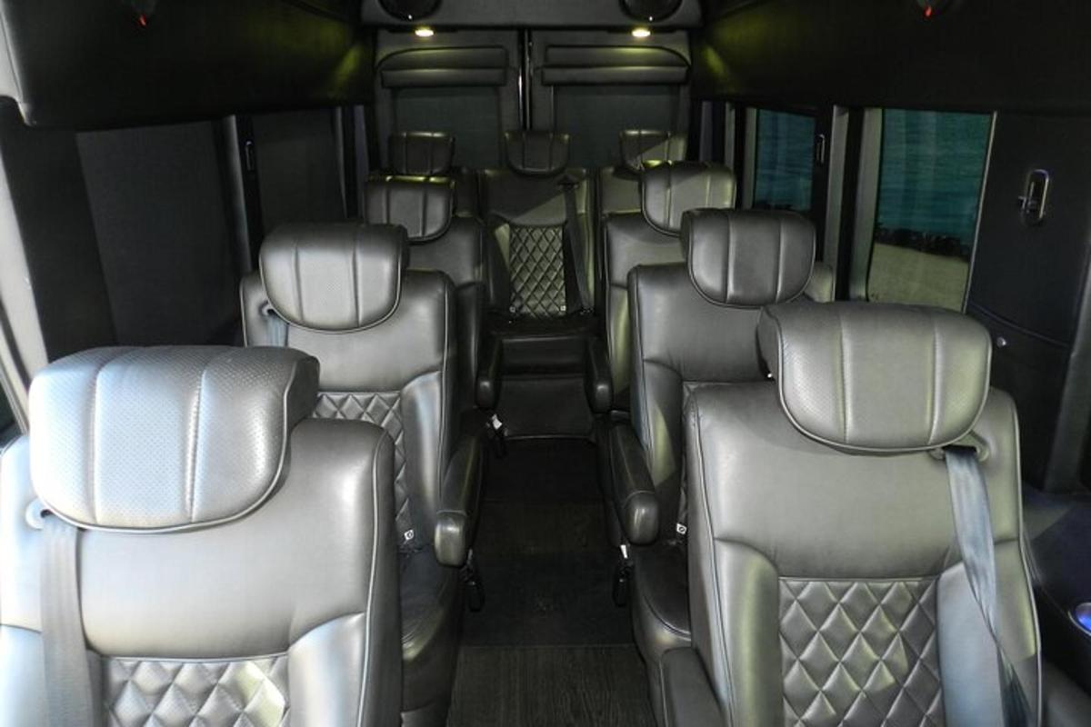 a view of the back seats of a bus