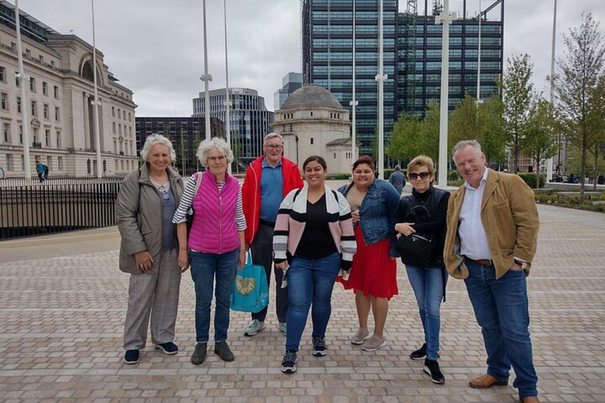 a group of people standing in front of a building