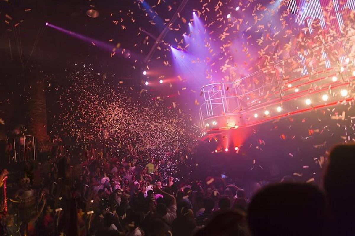 a crowd of people at a concert with fireworks