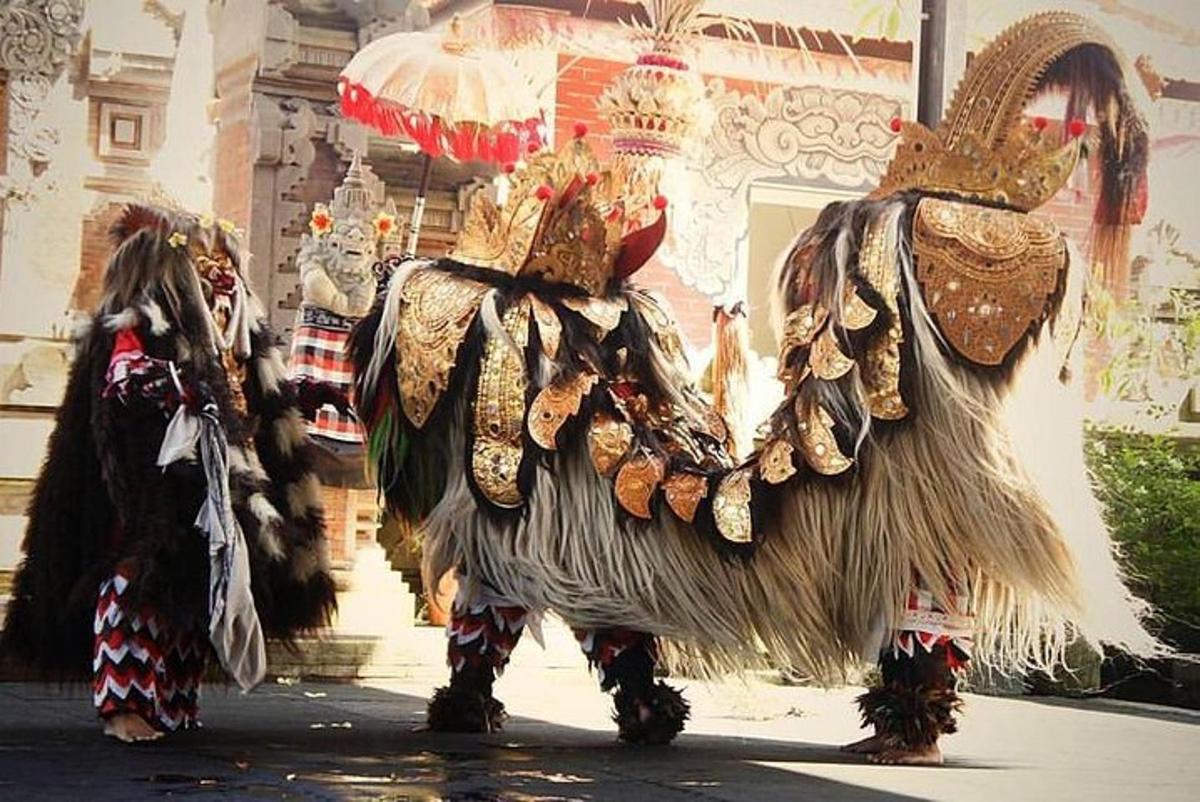 two people in costumes walking down a street