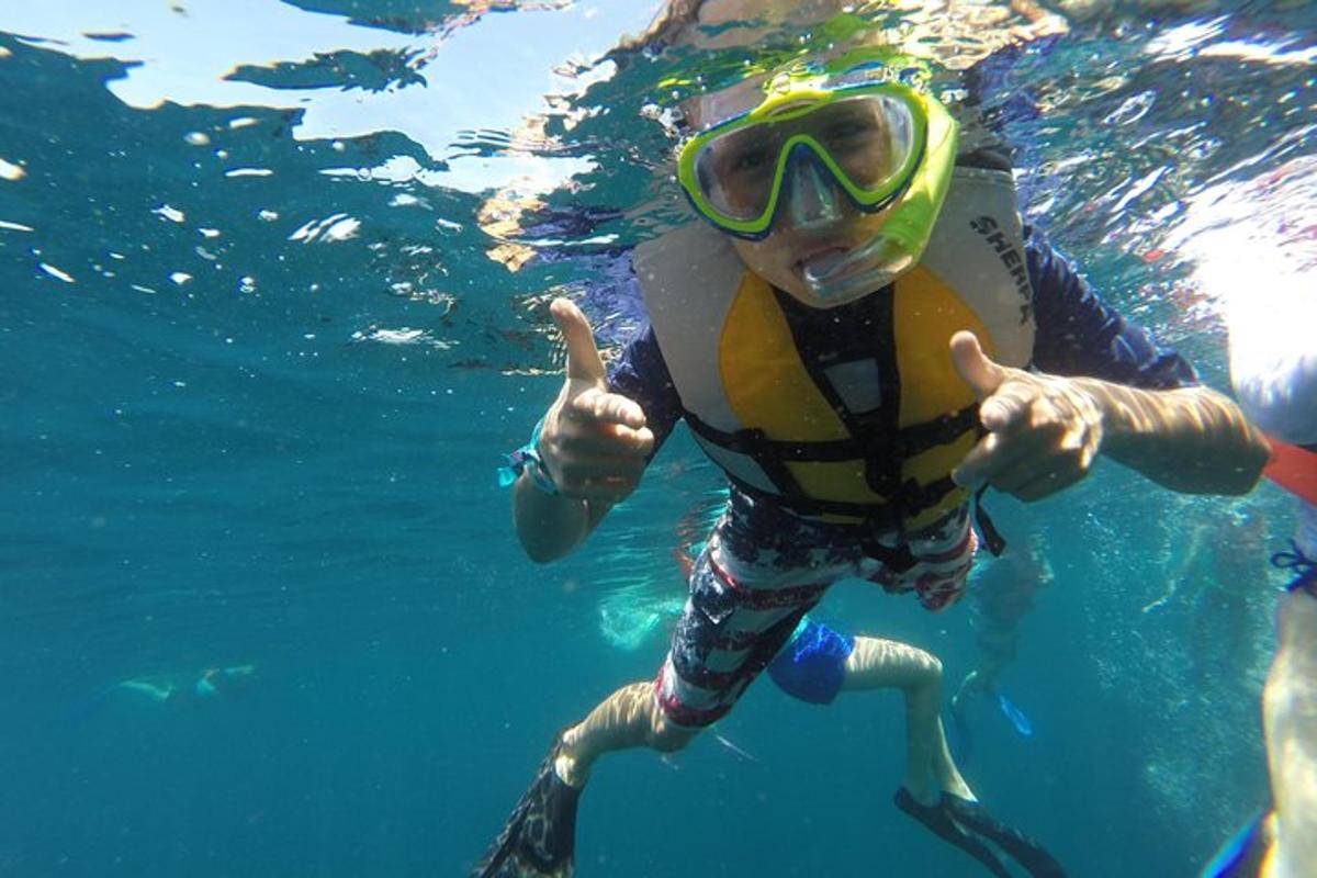 seseorang dalam snorkel dan penyelam di dalam air