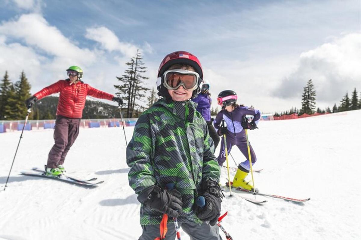 a group of people on skis in the snow
