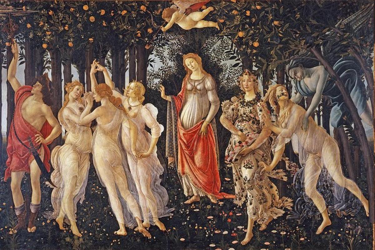 a painting of a group of people on a wall