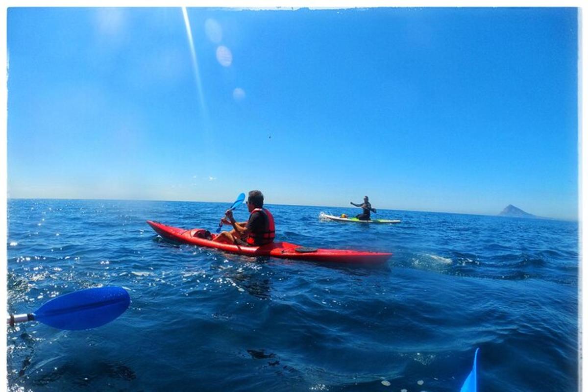 due persone sono sedute su kayak nell'oceano