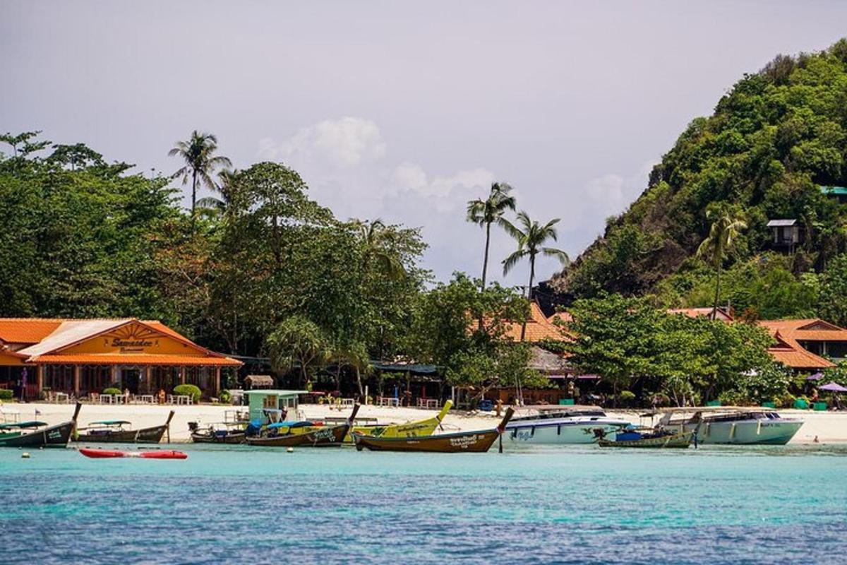 a group of boats docked on a beach