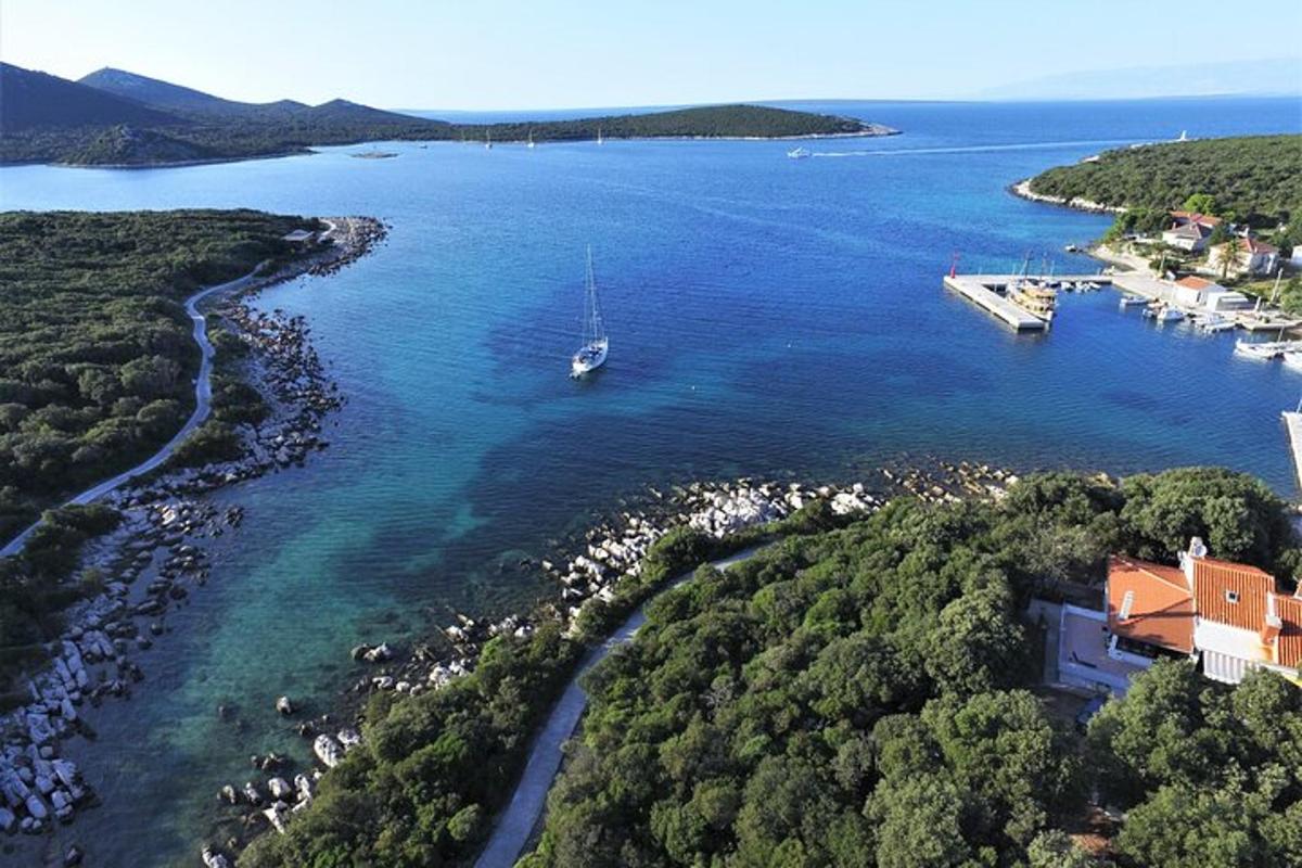 Una vista aérea de un río con un barco en él.