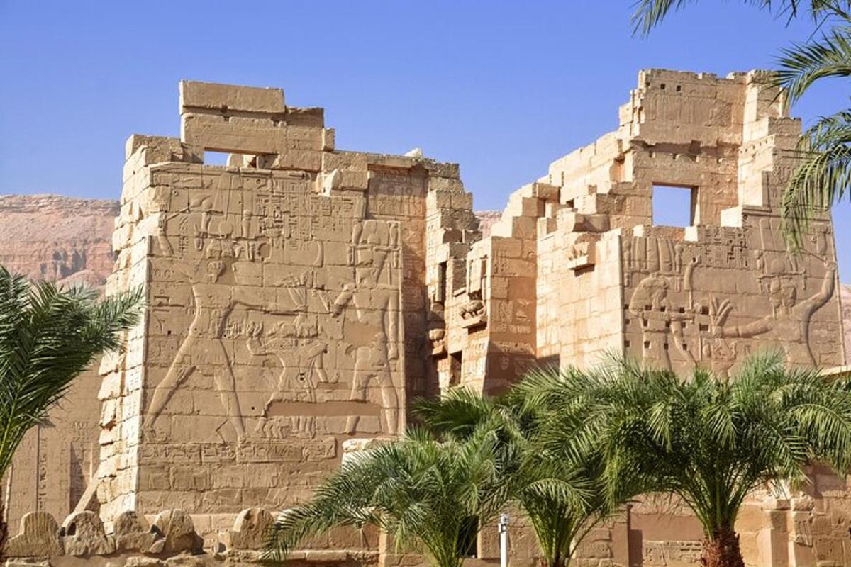 مبنى حجري وأمامه أشجار نخيل