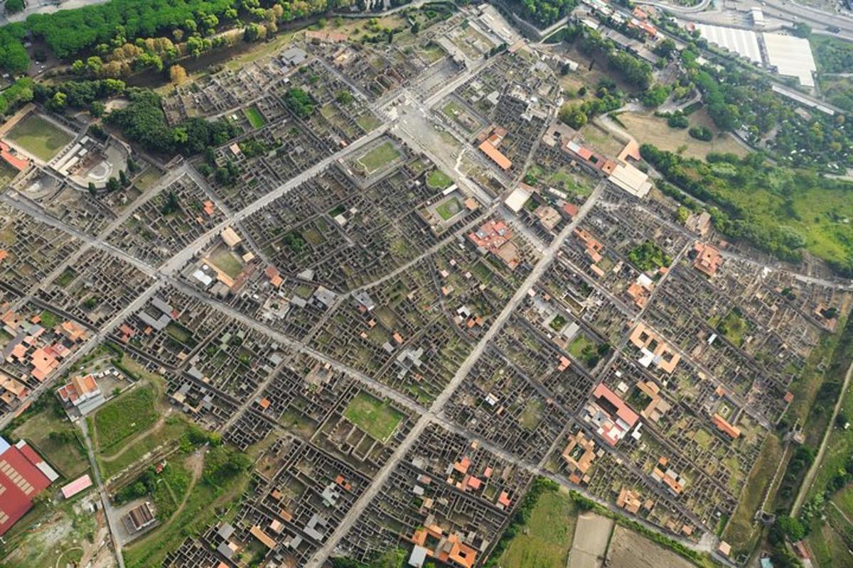 una vista dall'alto di una città con case ed edifici