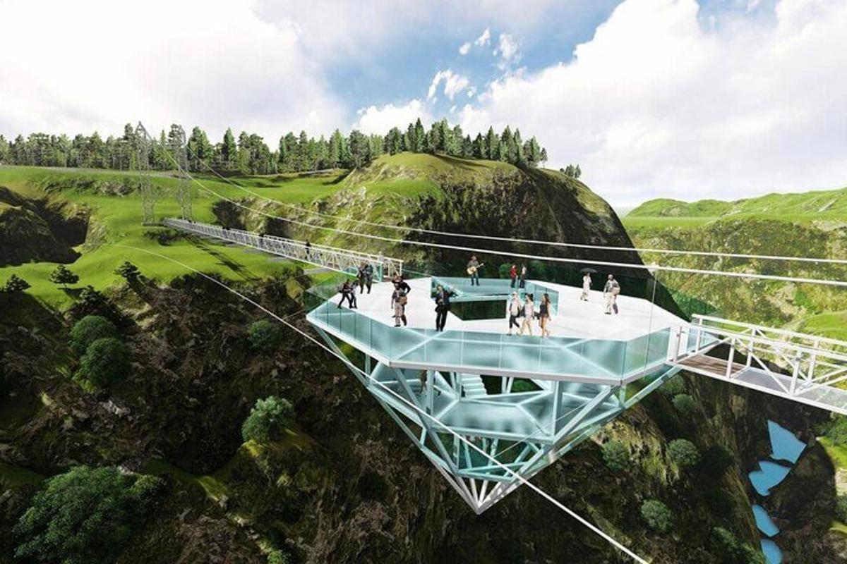 un rendering di un ponte sopra una montagna