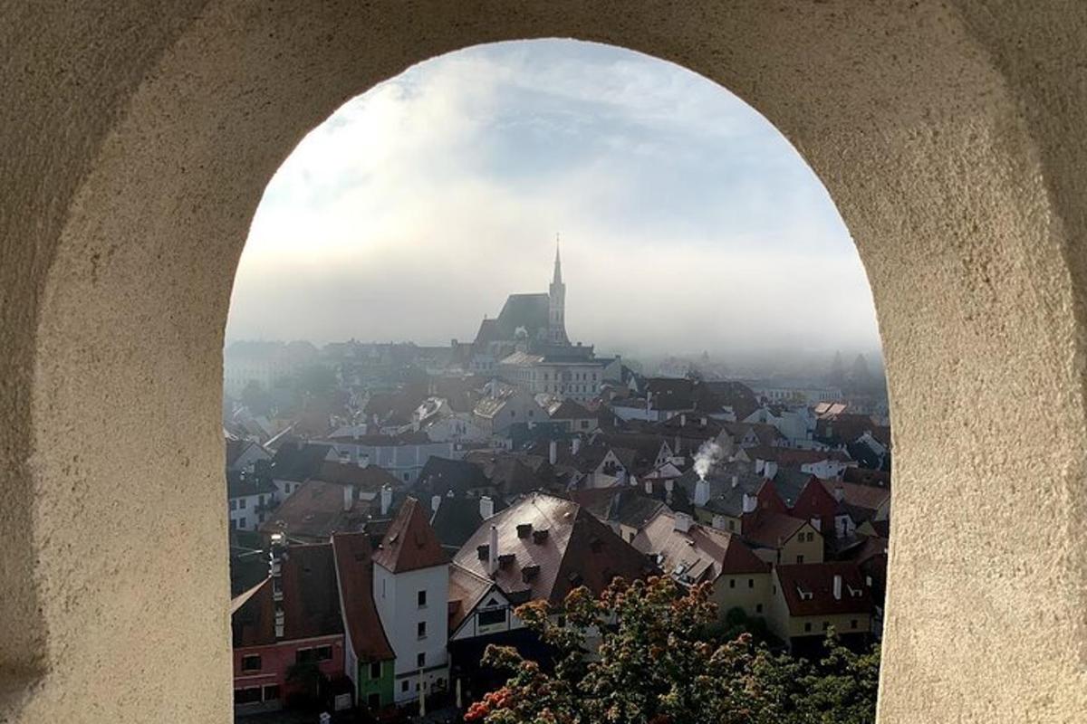 a view of a city through an archway