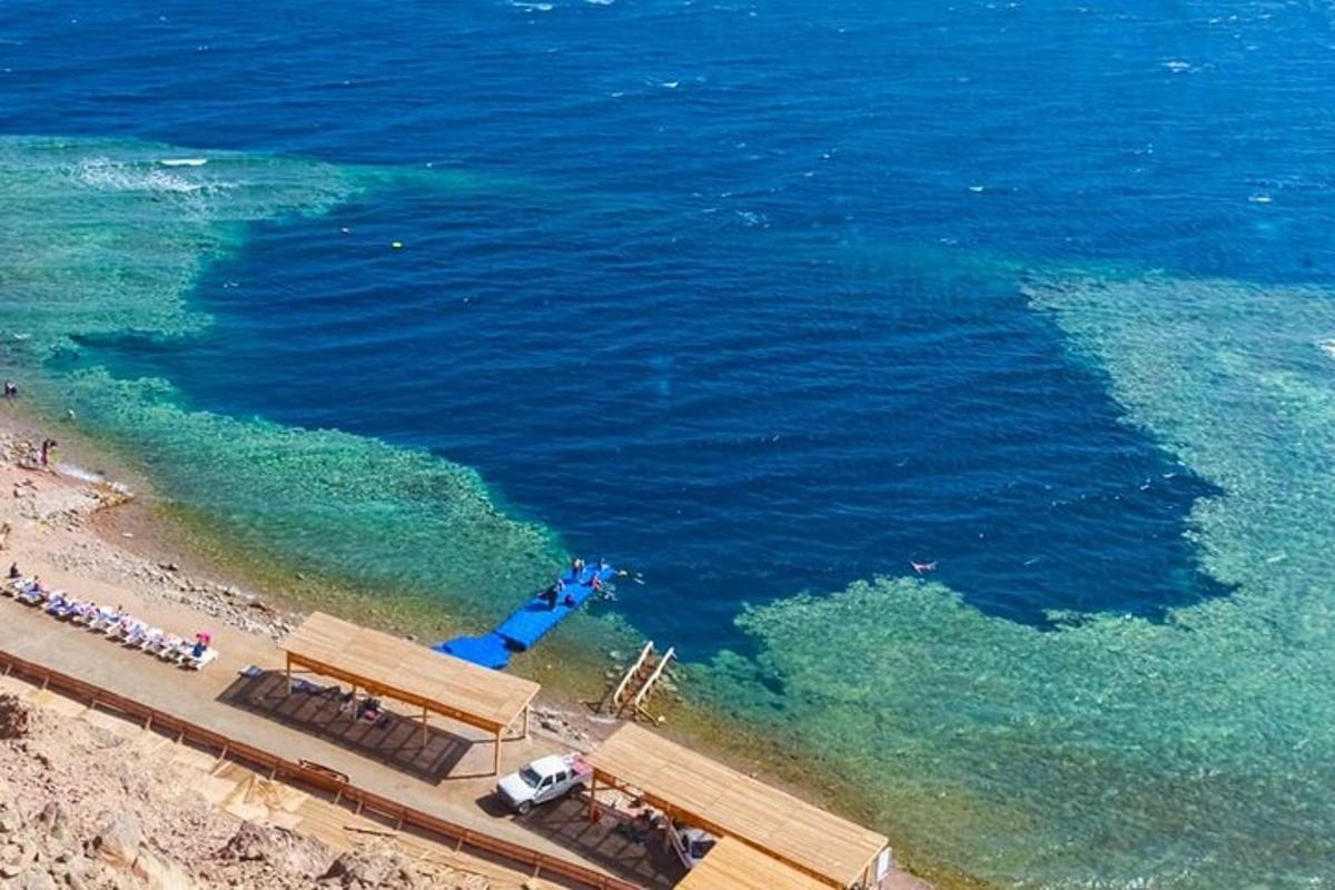 una vista aerea di una spiaggia e dell'oceano