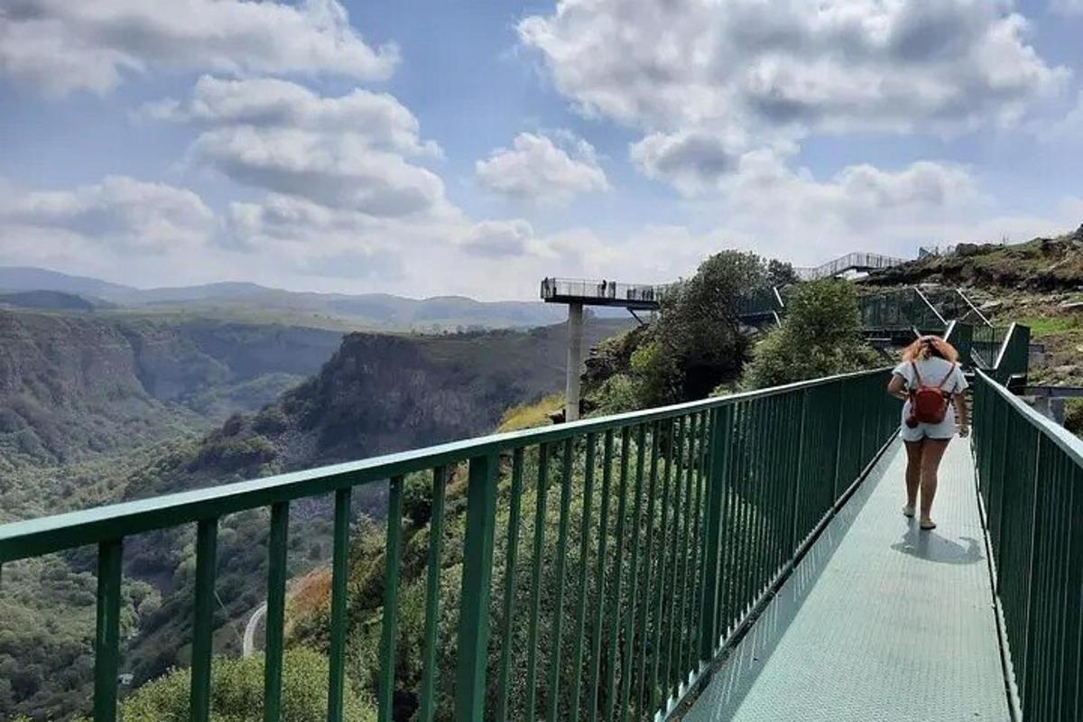 una donna che cammina su una passerella nelle Blue Mountains