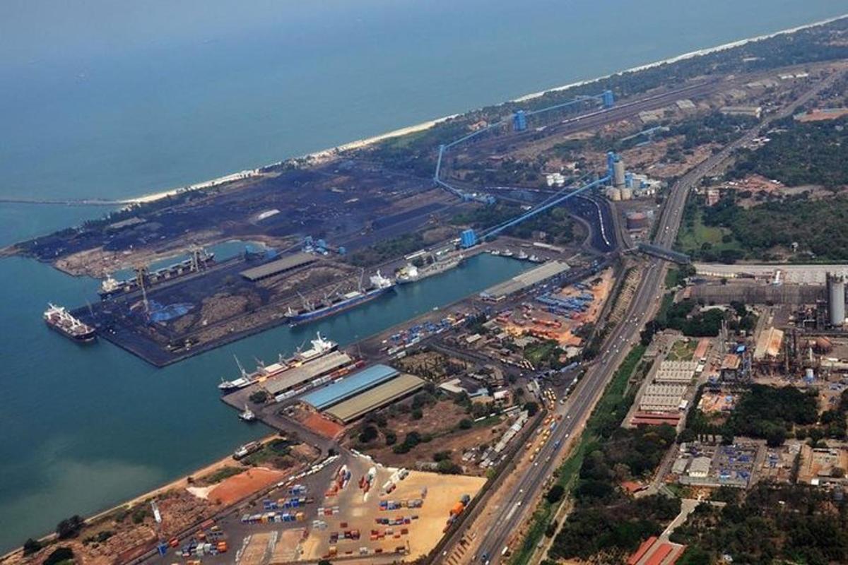 an aerial view of a bridge over a body of water