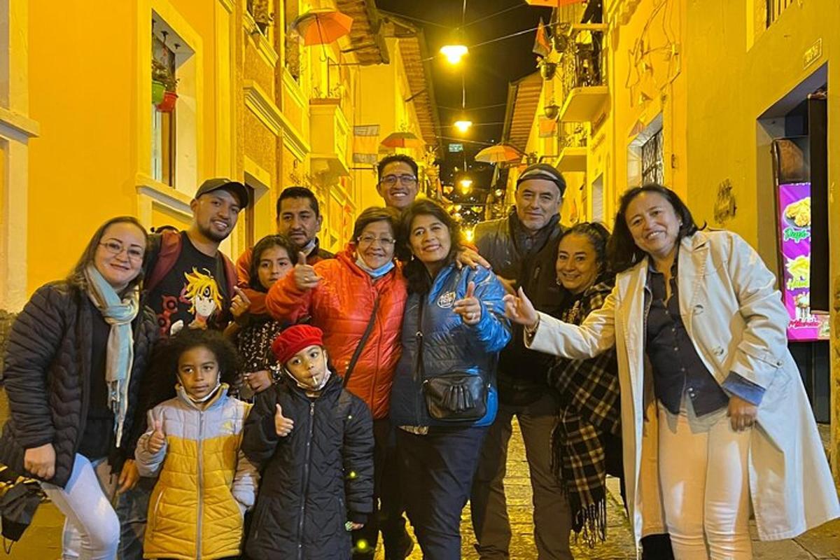 a group of people posing for a picture on a street