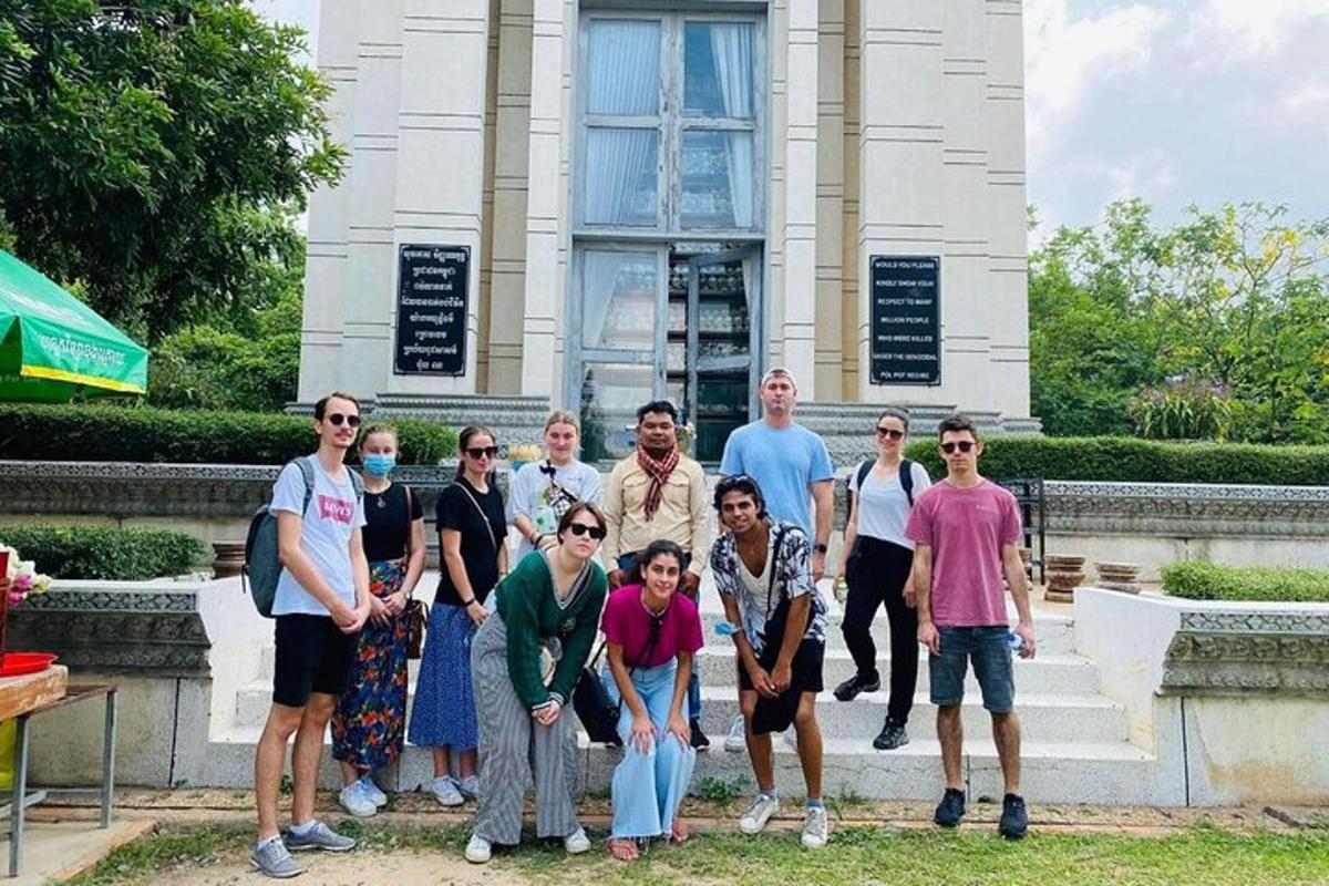 a group of people standing in front of a building