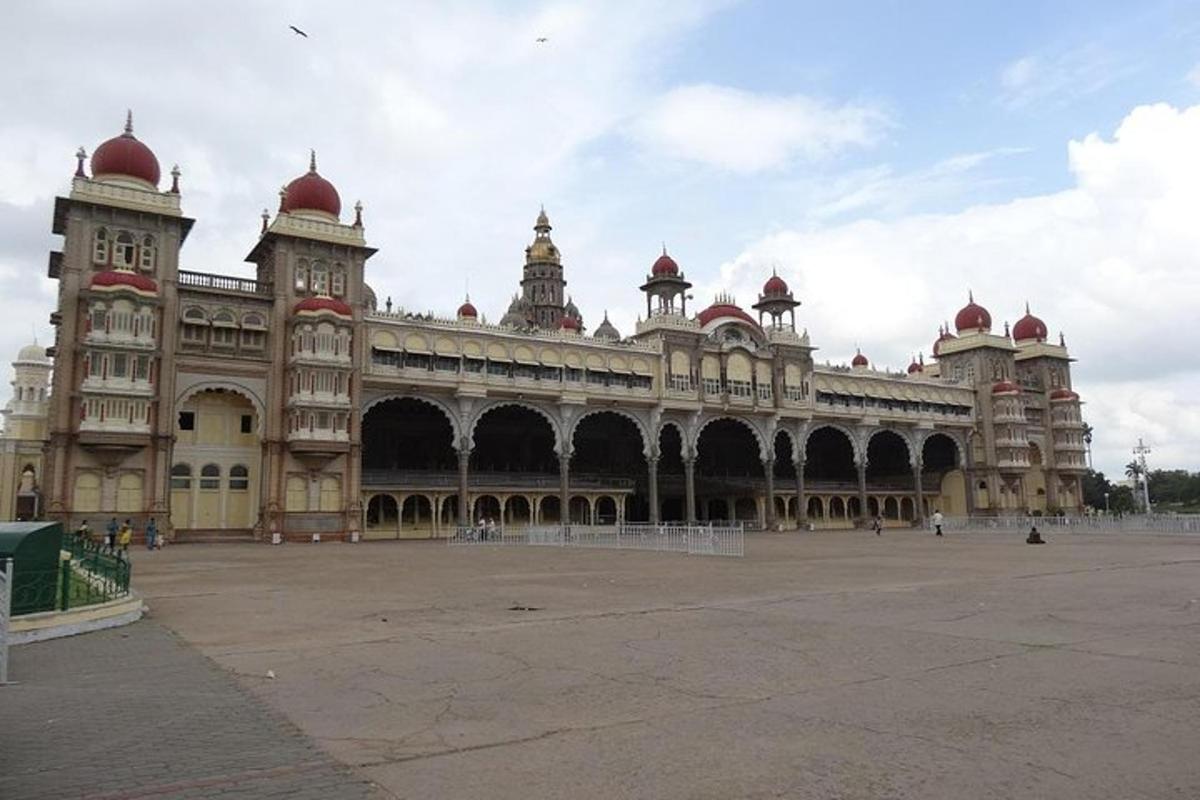 a large building with red domes on top of it