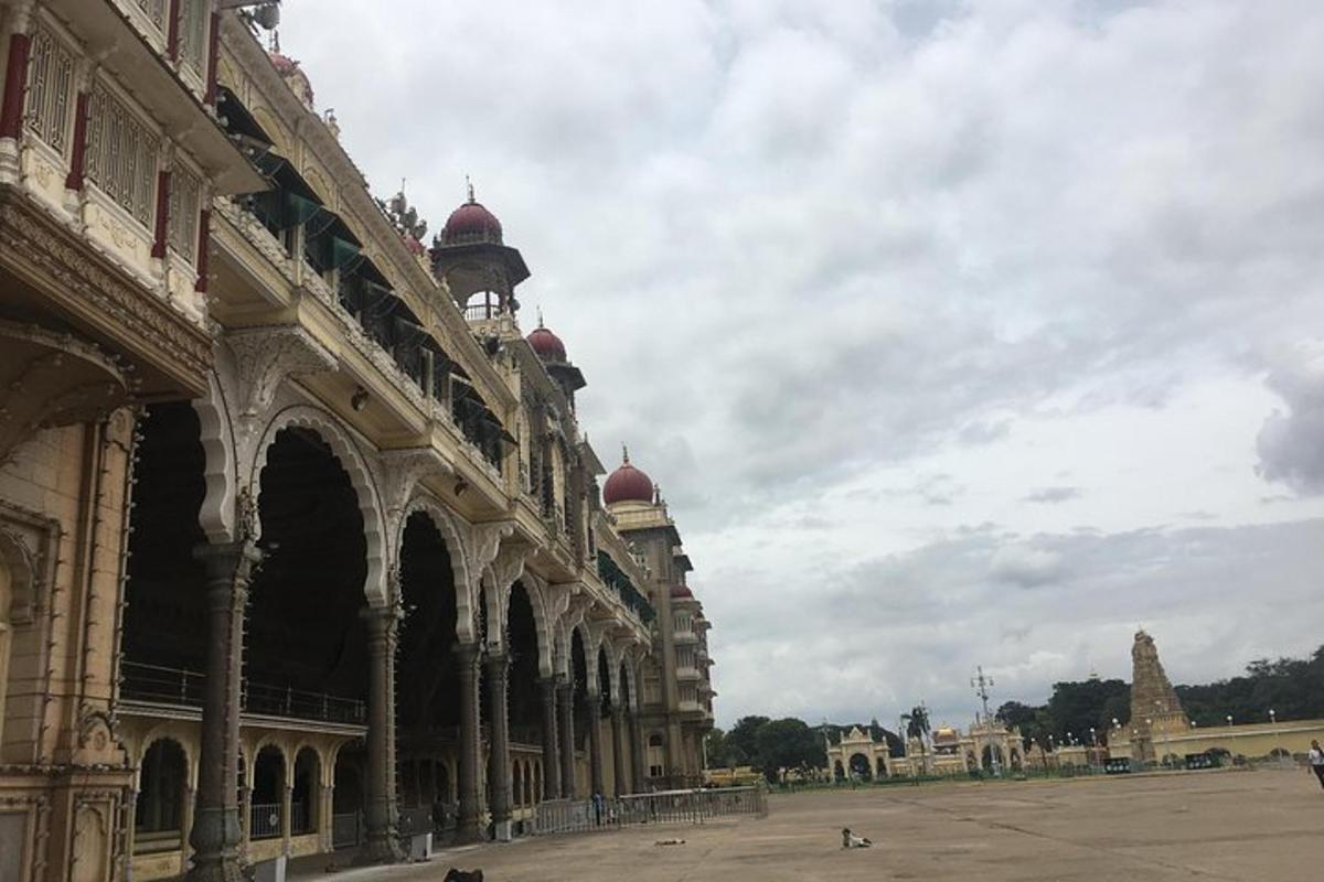 a large building with red domes on top of it