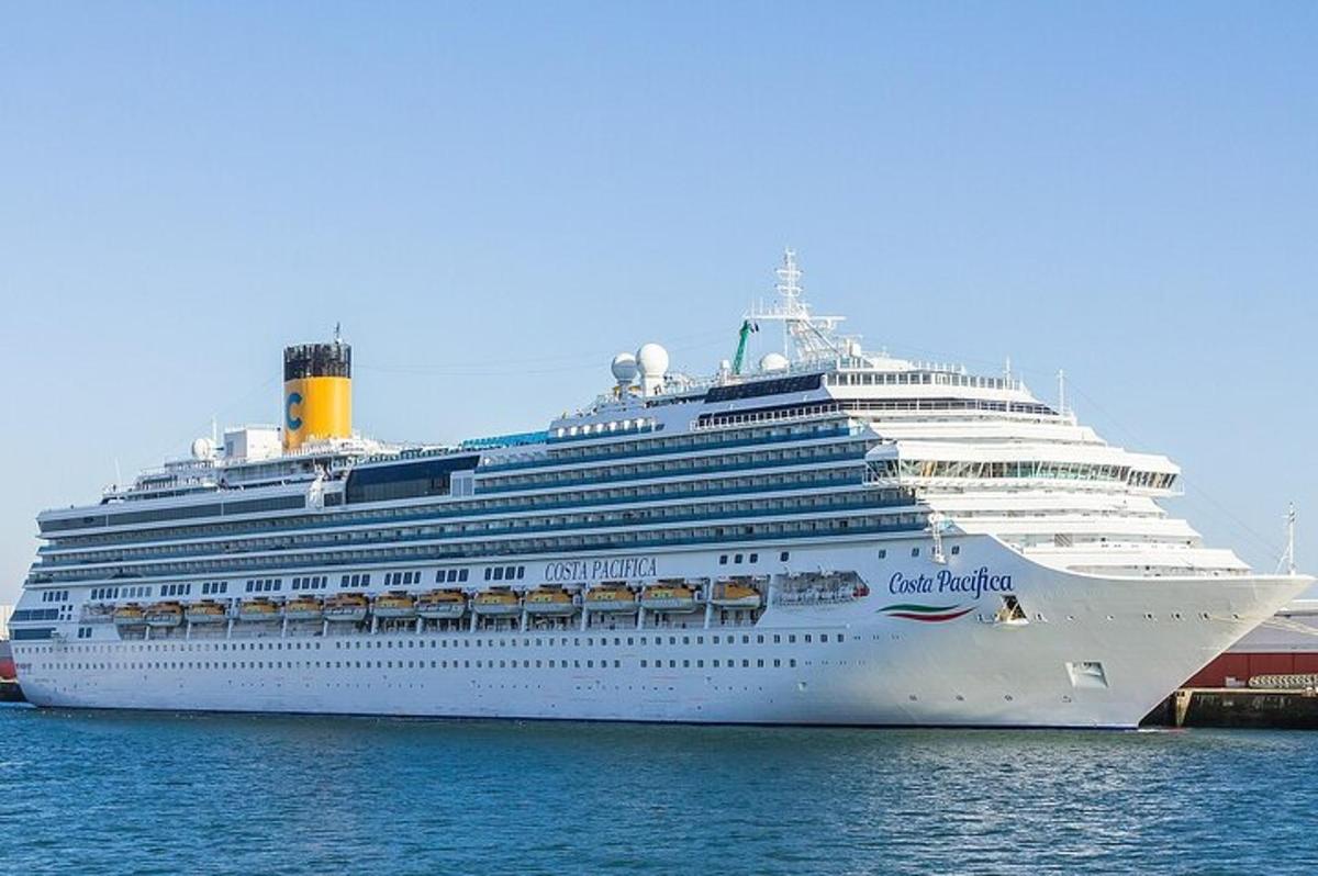 a cruise ship is docked in the water