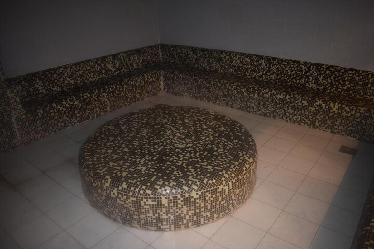 un sedile del water in un bagno con una parete piastrellata