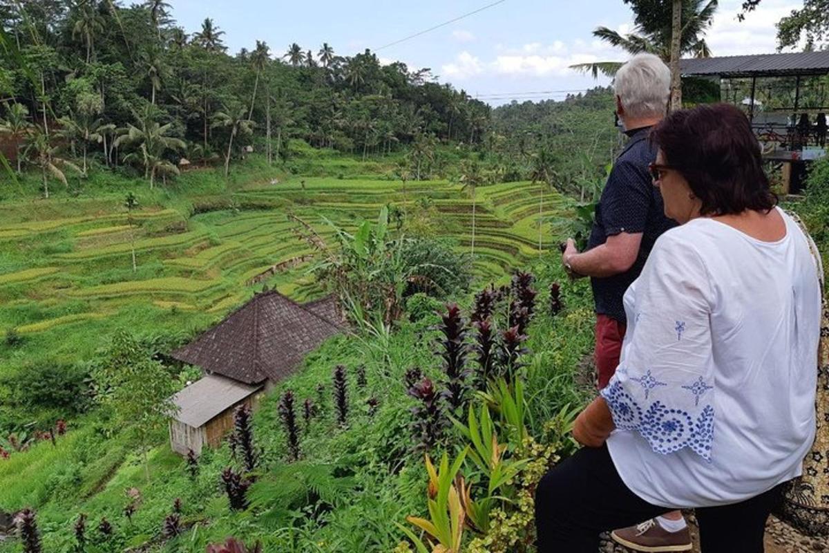một người đàn ông và một người phụ nữ đang nhìn vào một cánh đồng