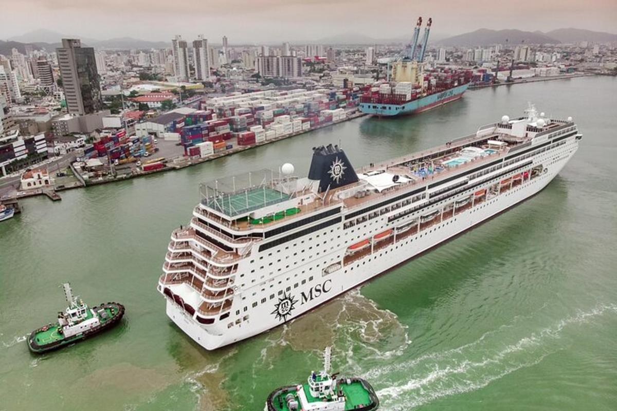 um navio de cruzeiro está atracado em um porto