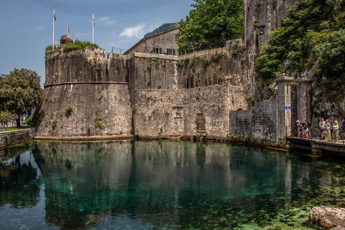 um castelo com água verde na frente