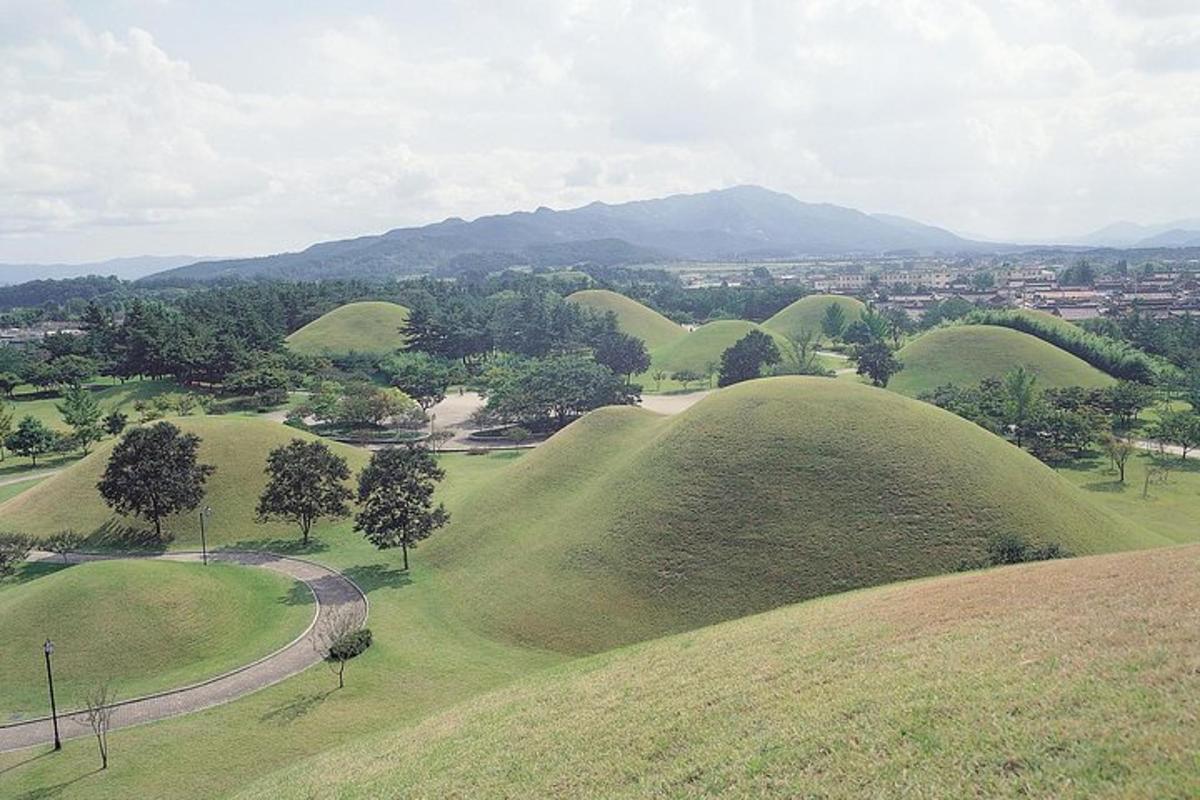 una vista dall'alto di un gruppo di colline verdi
