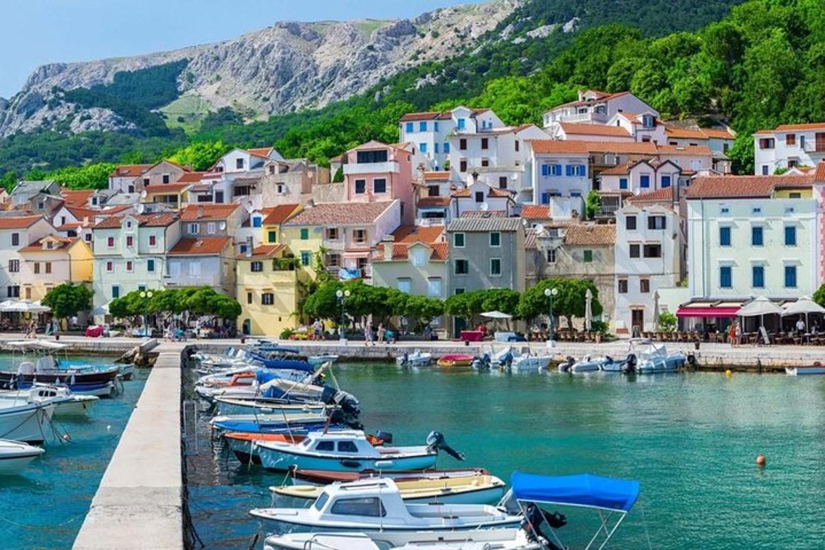 un gruppo di barche è attraccato in un porto