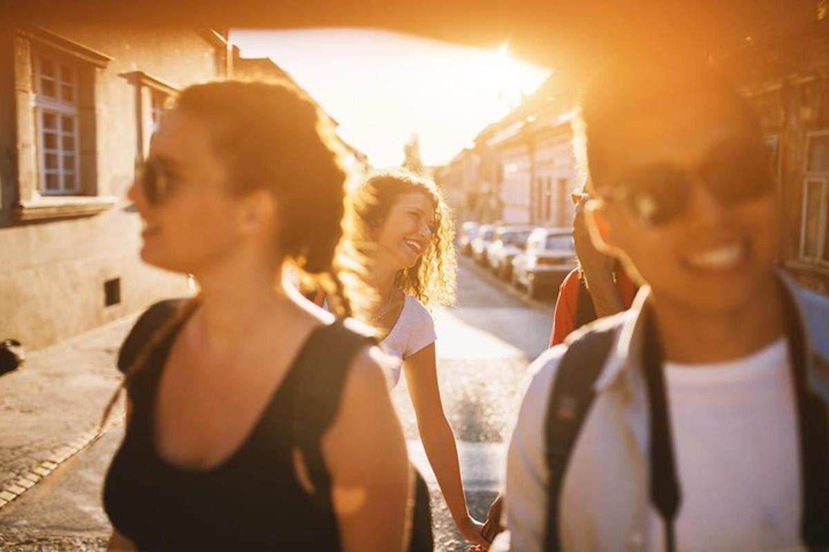 a group of people walking down a street