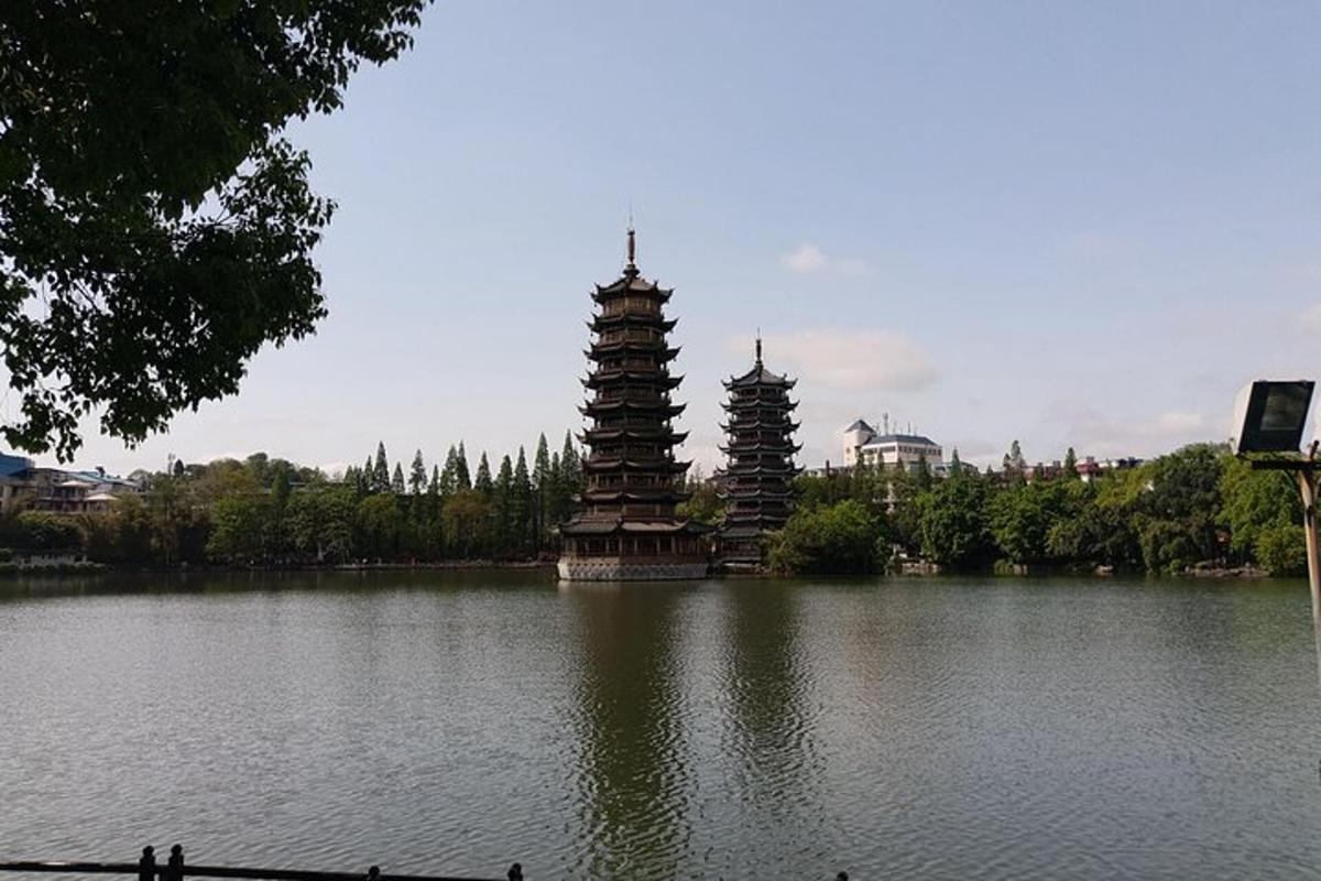 two towers in the middle of a lake