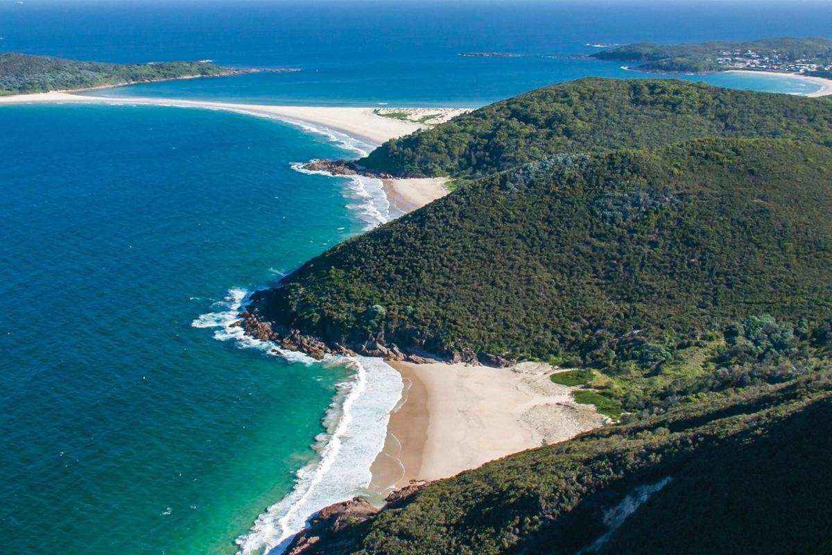 an aerial view of a beach and the ocean