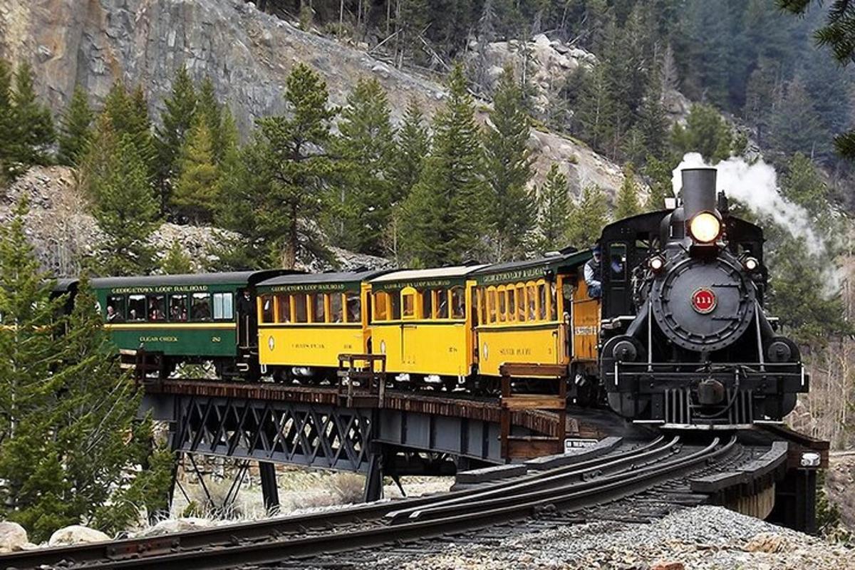 um trem amarelo e preto em uma linha férrea