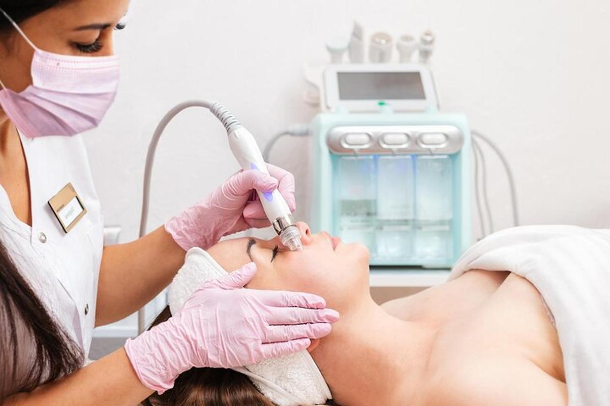 seorang wanita di klinik melakukan prosedur ke atas pesakit