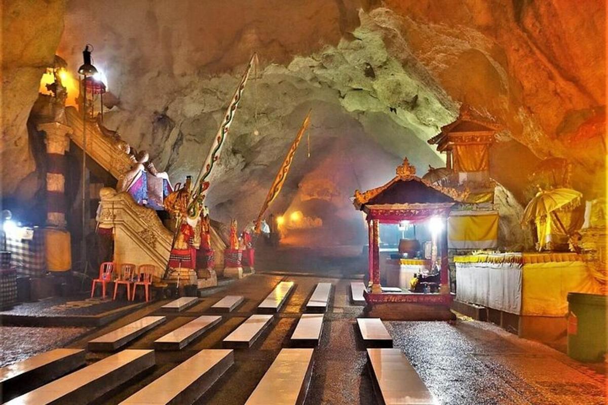 a room with a altar in a cave